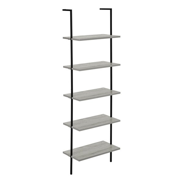 Monarch Specialties Bookshelf, Bookcase, Etagere, Ladder, 5 Tier, 72"H, Office, Bedroom, Metal, Laminate, Grey, Black I 3681